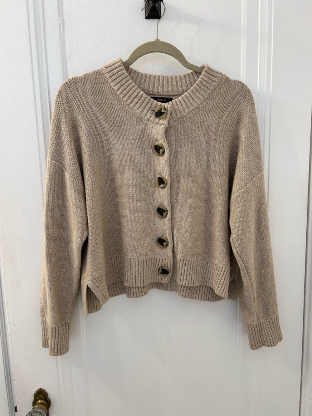 Quince Taupe Button-Front Women's Cardigan